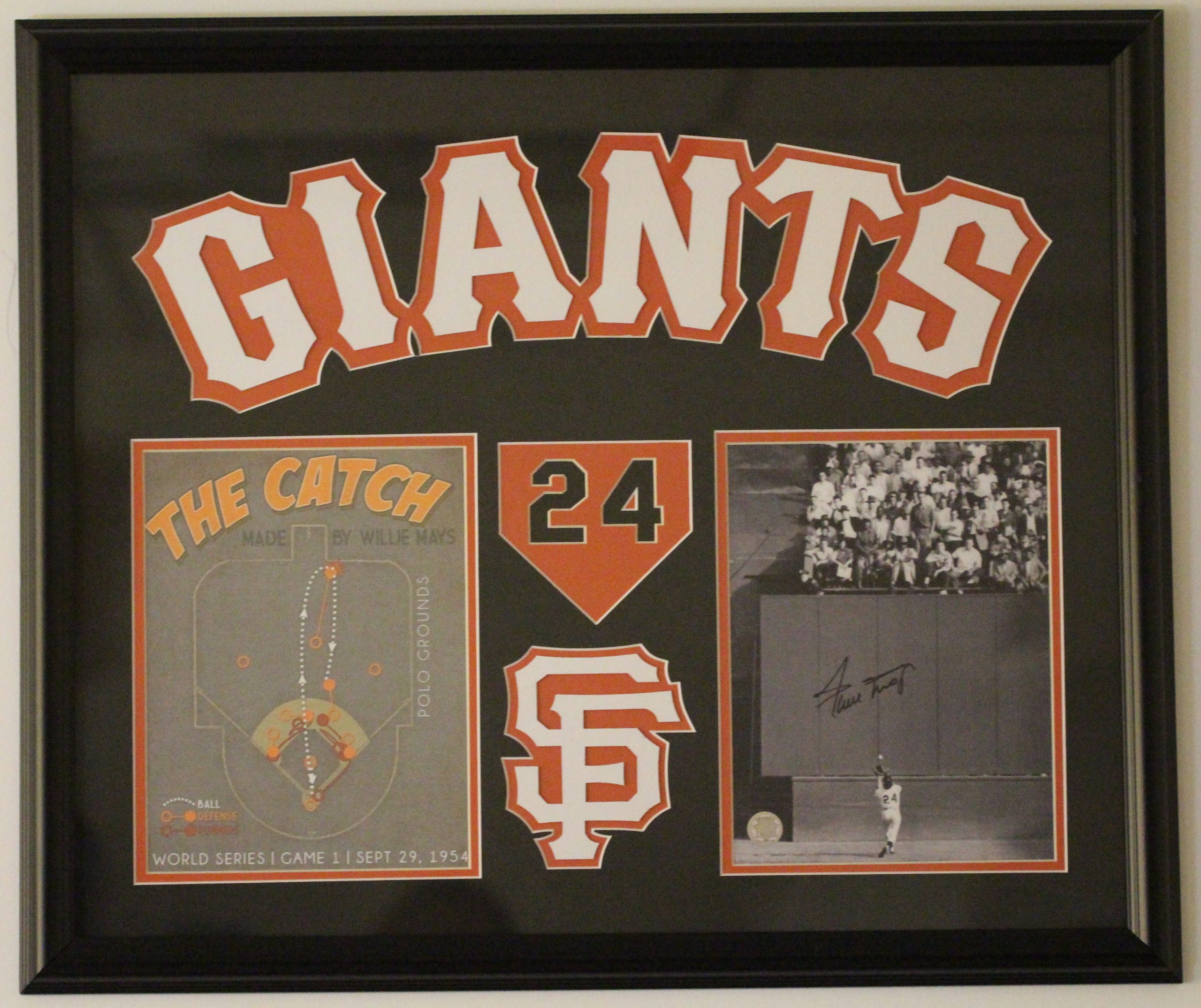 Willie Mays Autographed and Framed Black Giants Jersey