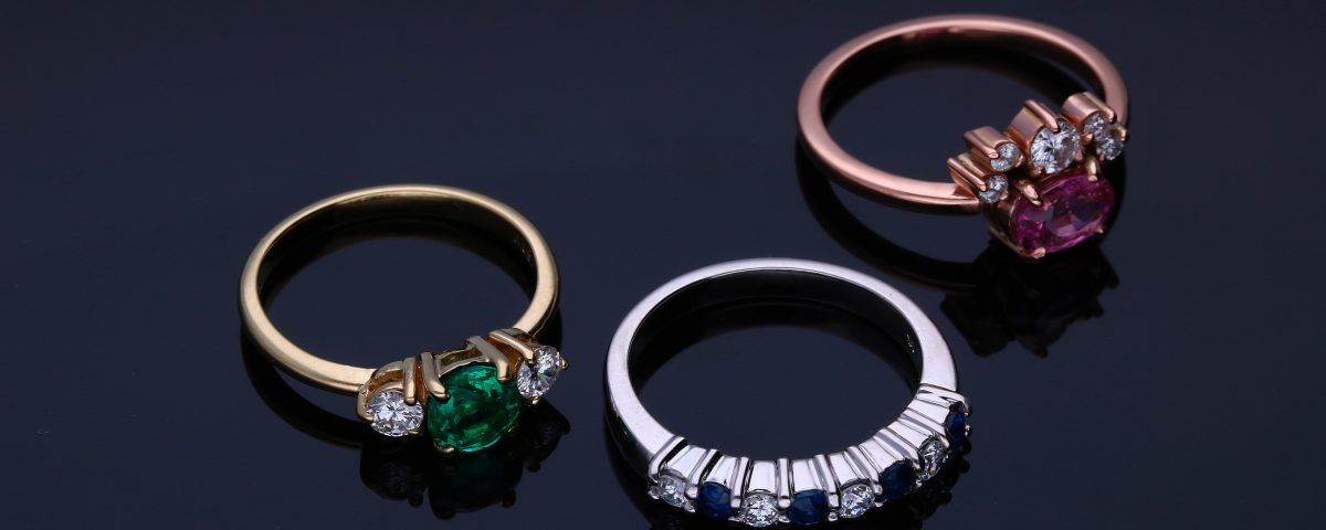 White, Rose & Standard Gold Rings with Gemstones